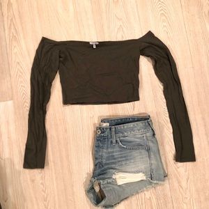 Long sleeve off the shoulder crop top